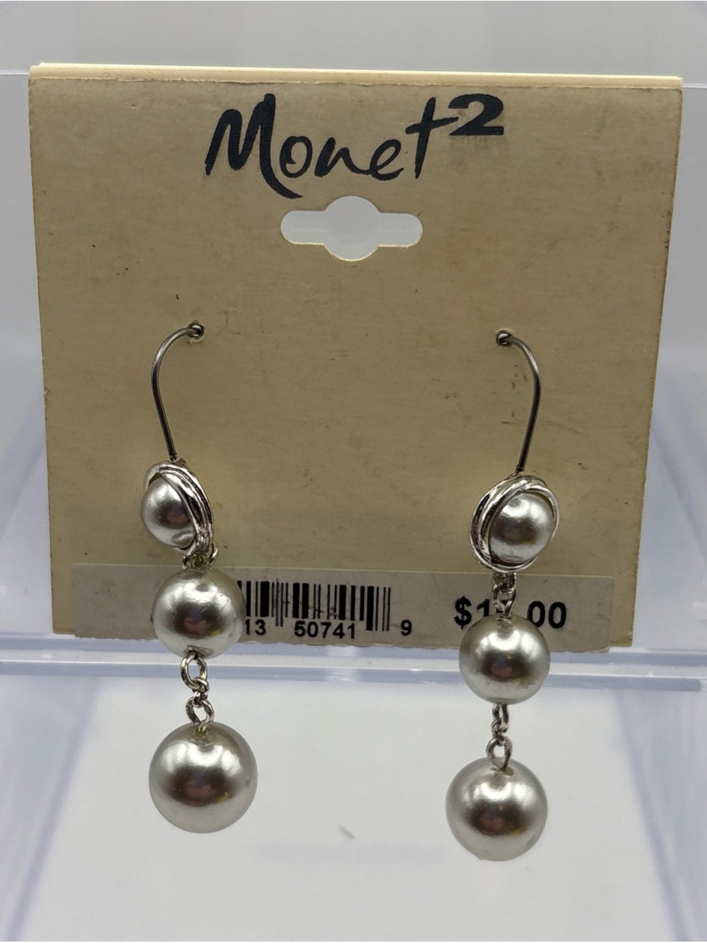 Monet Silver Triple Pearl Drop Earrings